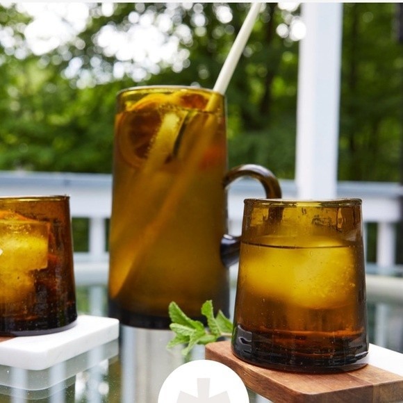 Moroccan 4 Piece Hand-blown Amber Glass Pitcher and Glasses Set - Picture 5 of 14
